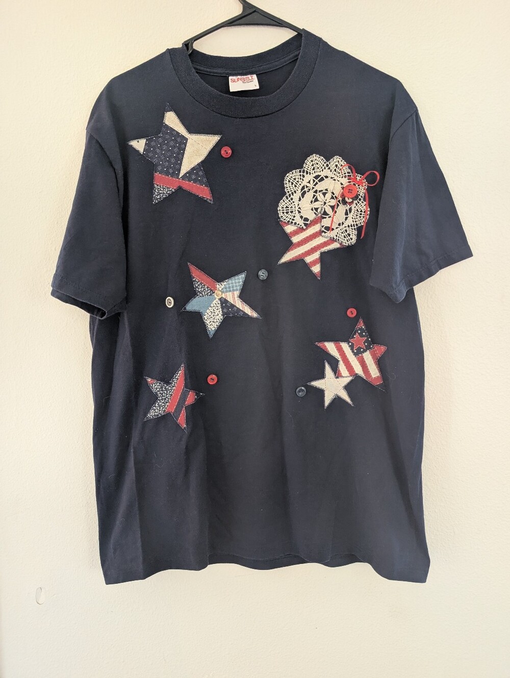 Sunbelt Navy Blue Crewneck Patwork Patriotic T-shirt
